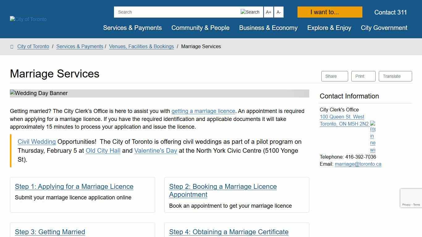 Marriage Services – City of Toronto